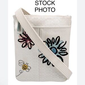 NEW Coach Canvas Crossbody Bag LIMITED ED Embroidered Flowers Bee Metallic